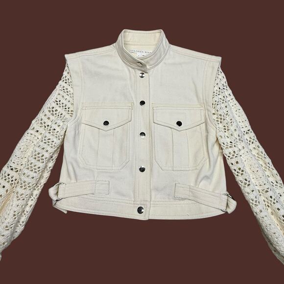 Veronica Beard Aylin Crochet Sleeve Jacket in Ecru Size 0 - Picture 12 of 16
